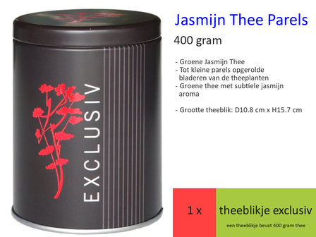 Jasmijn Thee Parels in Luxe Theeblik Exclusiv (400 gr)