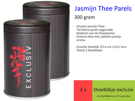 Jasmijn Thee Parels in Luxe Theeblik Exclusiv (2 blikjes, 300 gr)