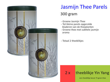 Jasmijn Thee Parels in Luxe Theeblik Yin Yang (2 blikjes, 300 gr)